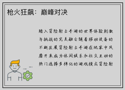 枪火狂飙：巅峰对决